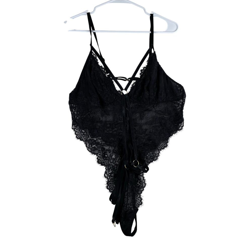 Body Rage Lace Bodysuit Women’s 2X Strappy Black Sexy Intimates Thong Bondage